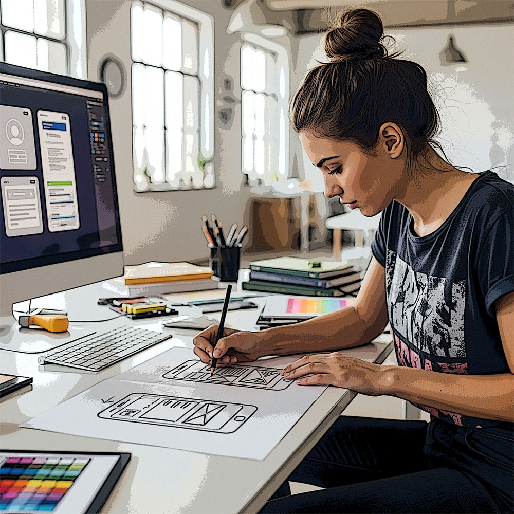A designer sketching a custom user interface