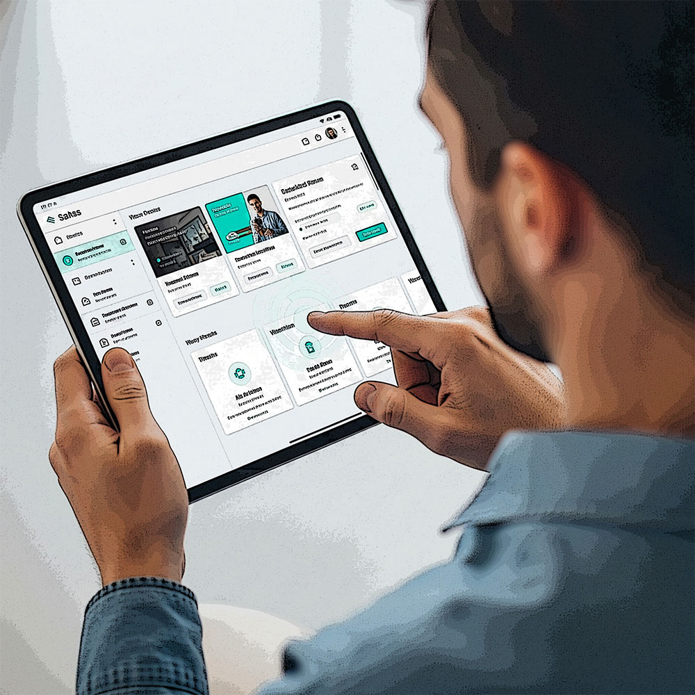 A user interacting with a modern SaaS application on a tablet