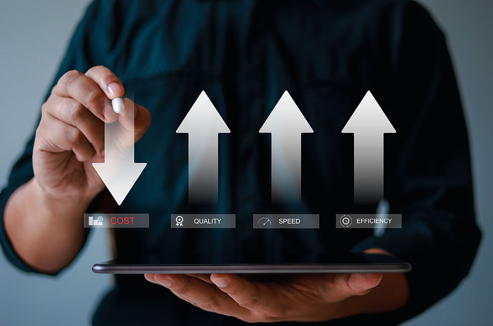A graph showing increased efficiency and reduced costs